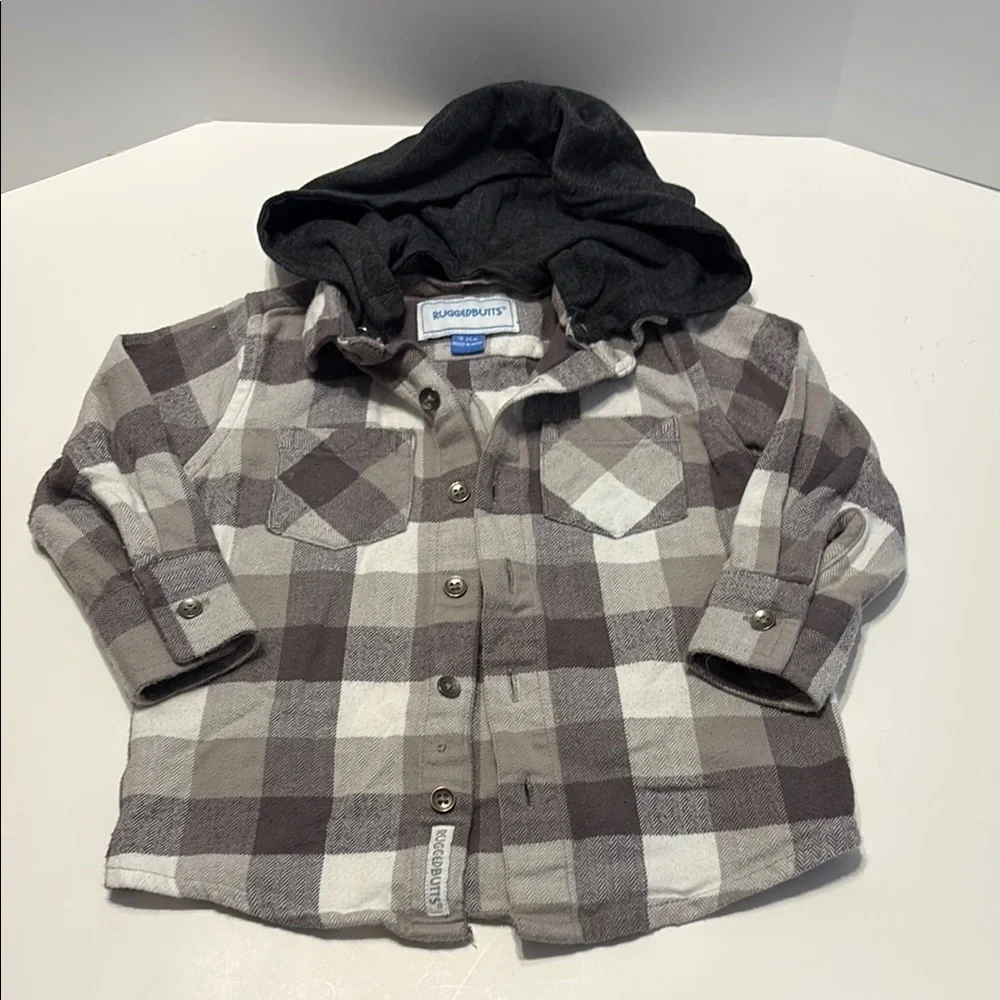 Gray and white Button Down Plaid Shirt